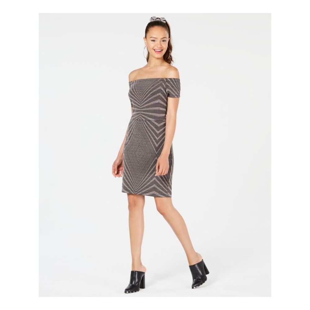 CITY STUDIO Womens Above The Knee Dress Gray Short Sleeve Evening Juniors 5
